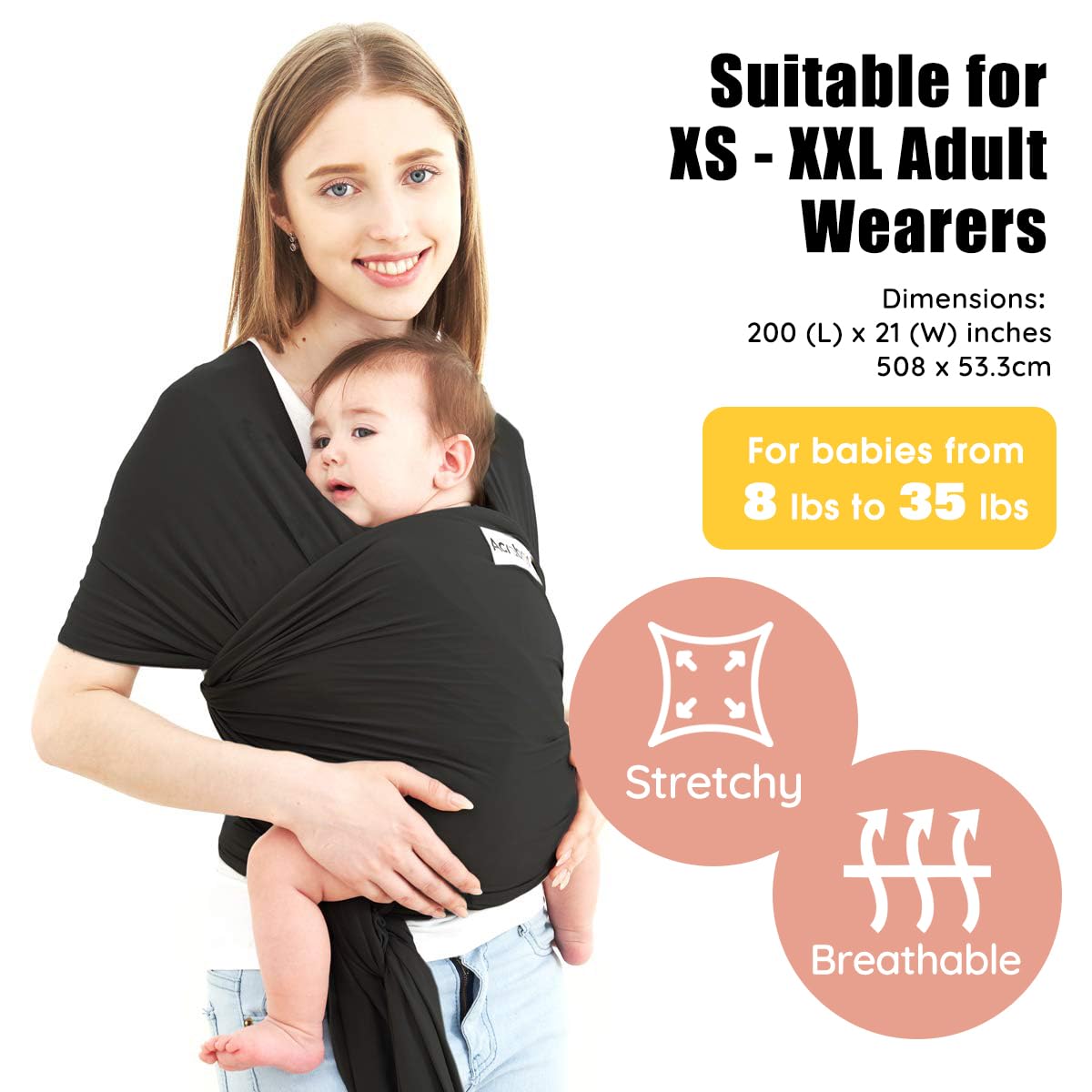 Acrabros Baby Wrap Carrier,Hands Free Baby Carrier Sling,Lightweight,Breathable,Softness,Perfect