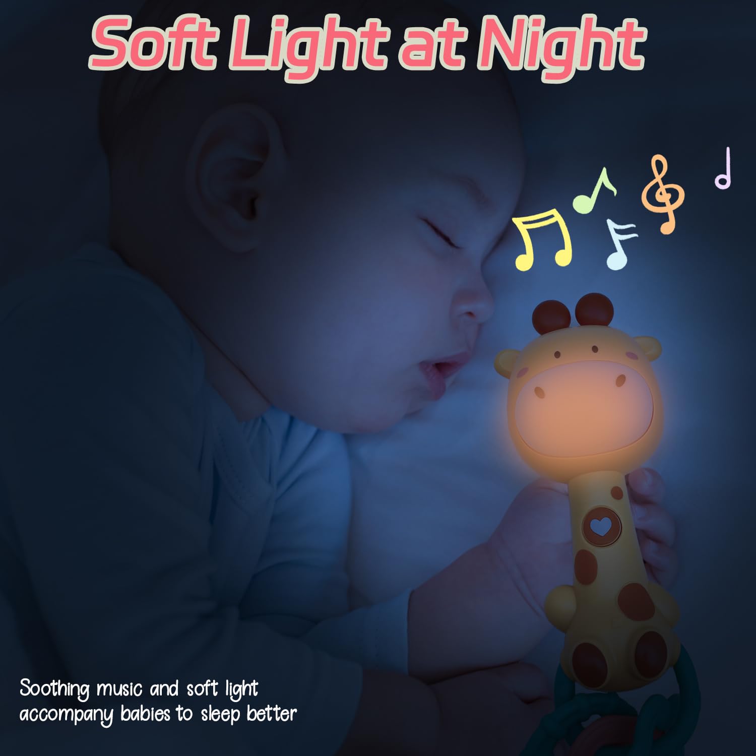 Baby Music Rattle, Teething Toys for Infants 6-12-18 Months Toddlers, Light-Up & Chew Sensory Toys