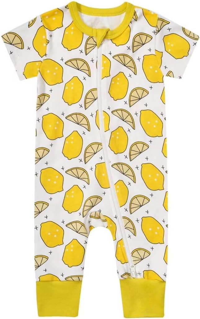 Teach Leanbh Toddler Baby Boys Girls Footless Pajamas Cotton 2 Way Zipper Printing Short Sleeve