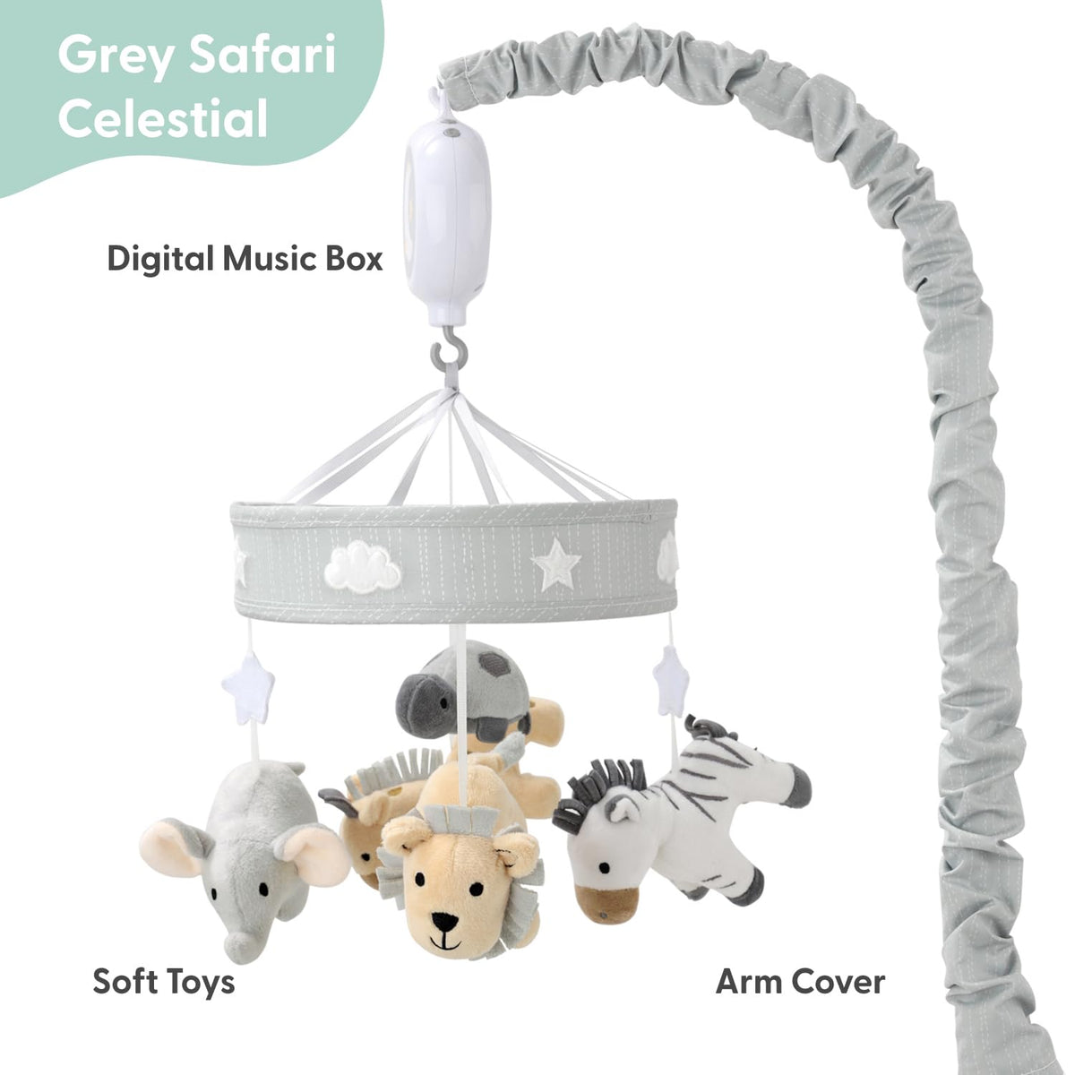 The Peanutshell Crib Mobile for Boys or Girls - Grey Musical Baby Crib Mobile with 12 Lullabies