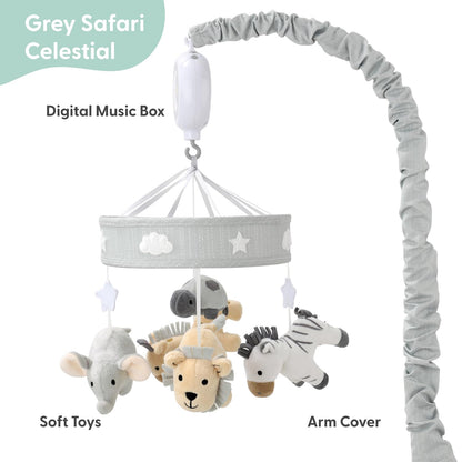 The Peanutshell Crib Mobile for Boys or Girls - Grey Musical Baby Crib Mobile with 12 Lullabies