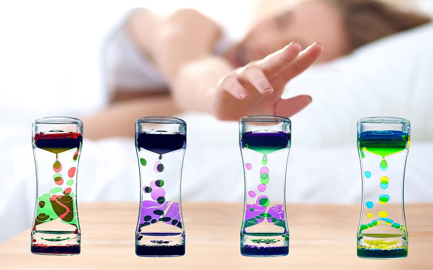 Liquid Motion Bubbler Timer Set of 9 Great Desktop Liquid Timer for Fidget Toy, Rainbow Water Timer
