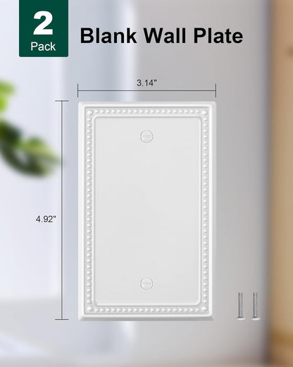 2-Pack Blank Outlet Cover Wall Plate, Metal Switch Plates Outlet Covers, Pure White Pearls Beaded