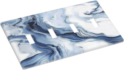 Light Switch Covers White Marble Navy Blue Line Fluid Quad Toggle Electrical Faceplate 4 Gang Wall