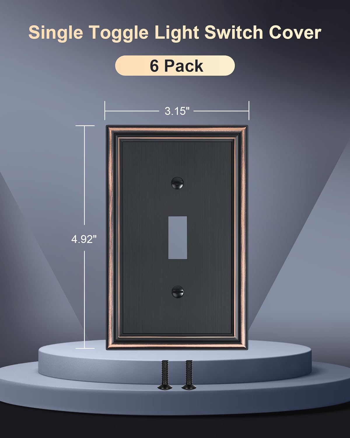 6-Pack Single Toggle Light Switch Cover Plate, Durable Solid Zinc Alloy Decorative Switch Plate
