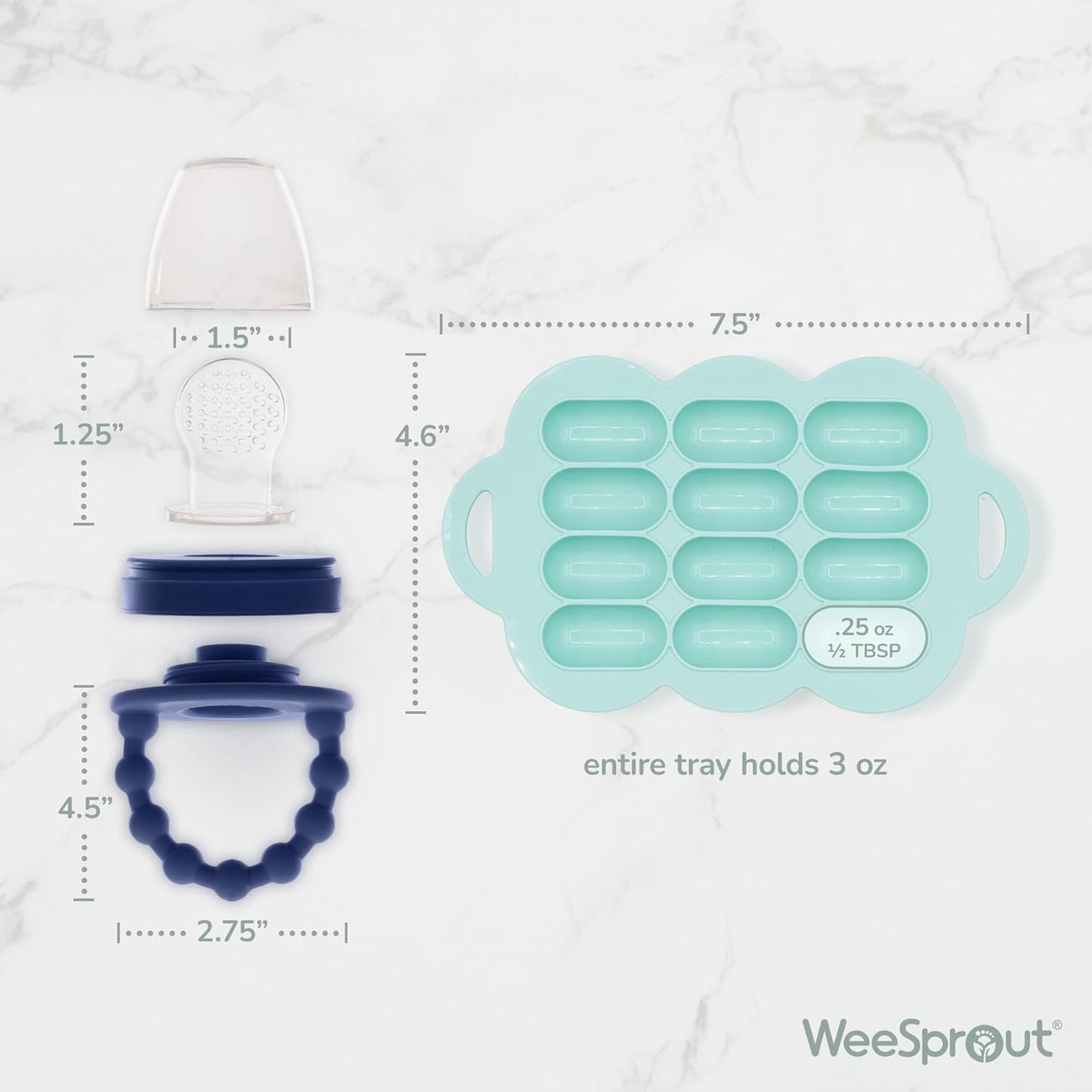 WeeSprout Baby Food Feeder Set - 2 Silicone Feeders & Reusable Freezer Tray with Lid - BPA-Free
