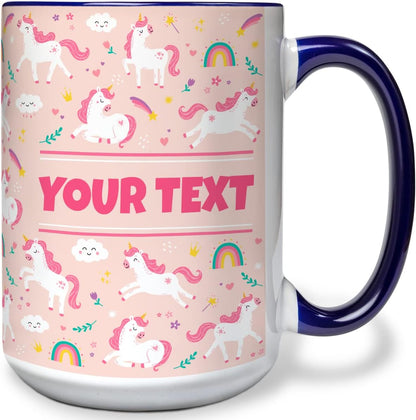 Personalized Mug for Kids - Pink Unicorn - Custom Name/Text, Ceramic Hot Chocolate/Cocoa/Coffee Cup