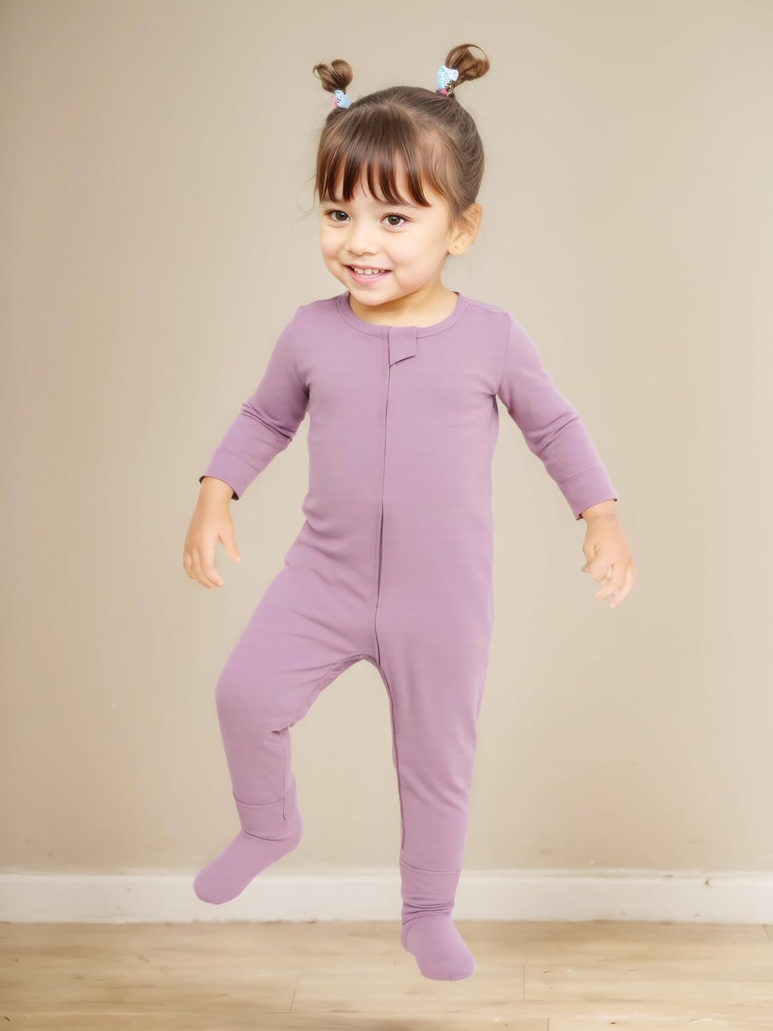 Aablexema Baby Zipper Pajamas Bamboo Rayon, 3pcs Unisex Infant Onesie with Mitten Long Sleeve