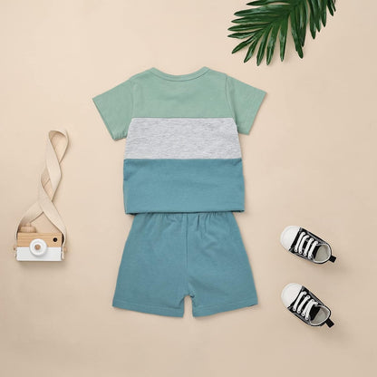 Baby Boy Clothes Toddler Boy Summer Outfits Short Sleeve Patchwork Top T-shirt & Pocket Pant Set 2