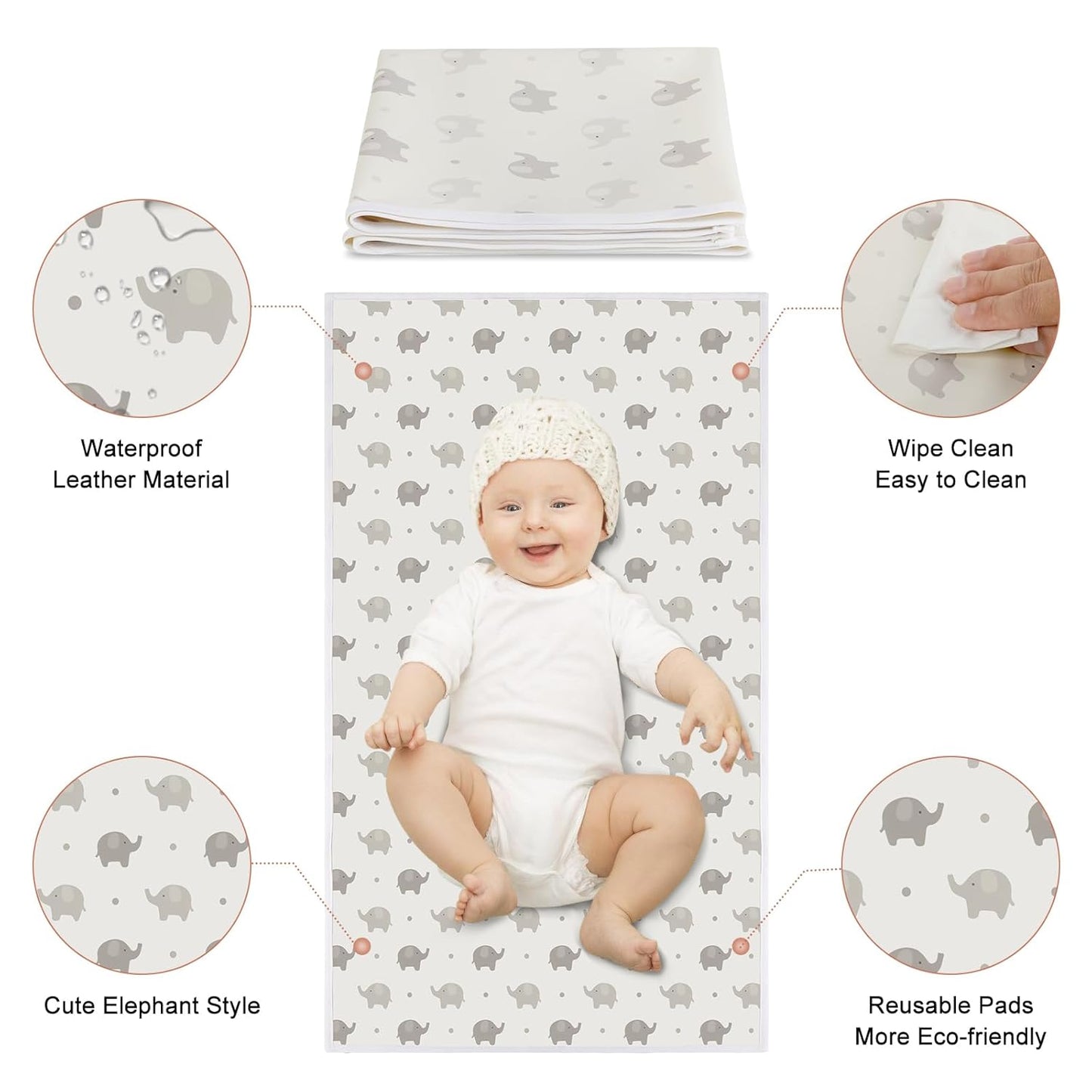 Vegan Leather Baby Changing Mat - Wipeable Portable Changing Pad 2 Pack, Foldable Travel Changing