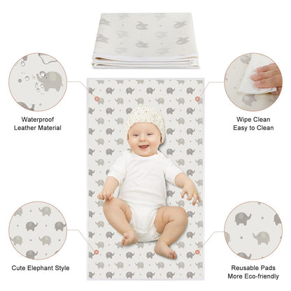 Vegan Leather Baby Changing Mat - Wipeable Portable Changing Pad 2 Pack, Foldable Travel Changing