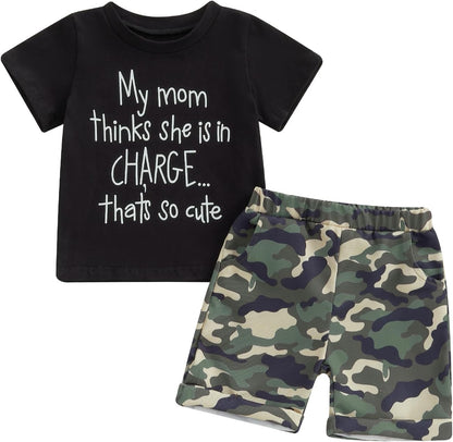 wdehow Toddler Kids Baby Boy Summer Clothes Sets 1T 2T 3T 4T 5T Letter Print Short Sleeve Tops