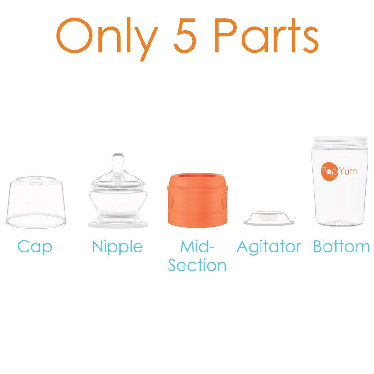 PopYum 9 oz Orange Anti-Colic Formula Making/Mixing/Dispenser Baby Bottle with #2 Medium Flow