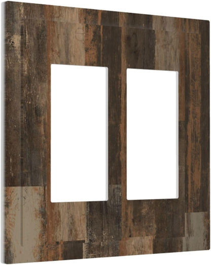 Rustic Brown Wood Grain Dark Oak Decorative Outlet Covers 2 Gang Double GFCI Rocker Electrical Wall