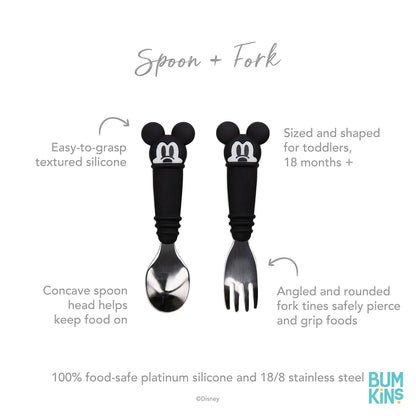 Bumkins Disney Toddler Utensils, Kids Size Fork and Spoon Set, Silicone and Stainless-Steel