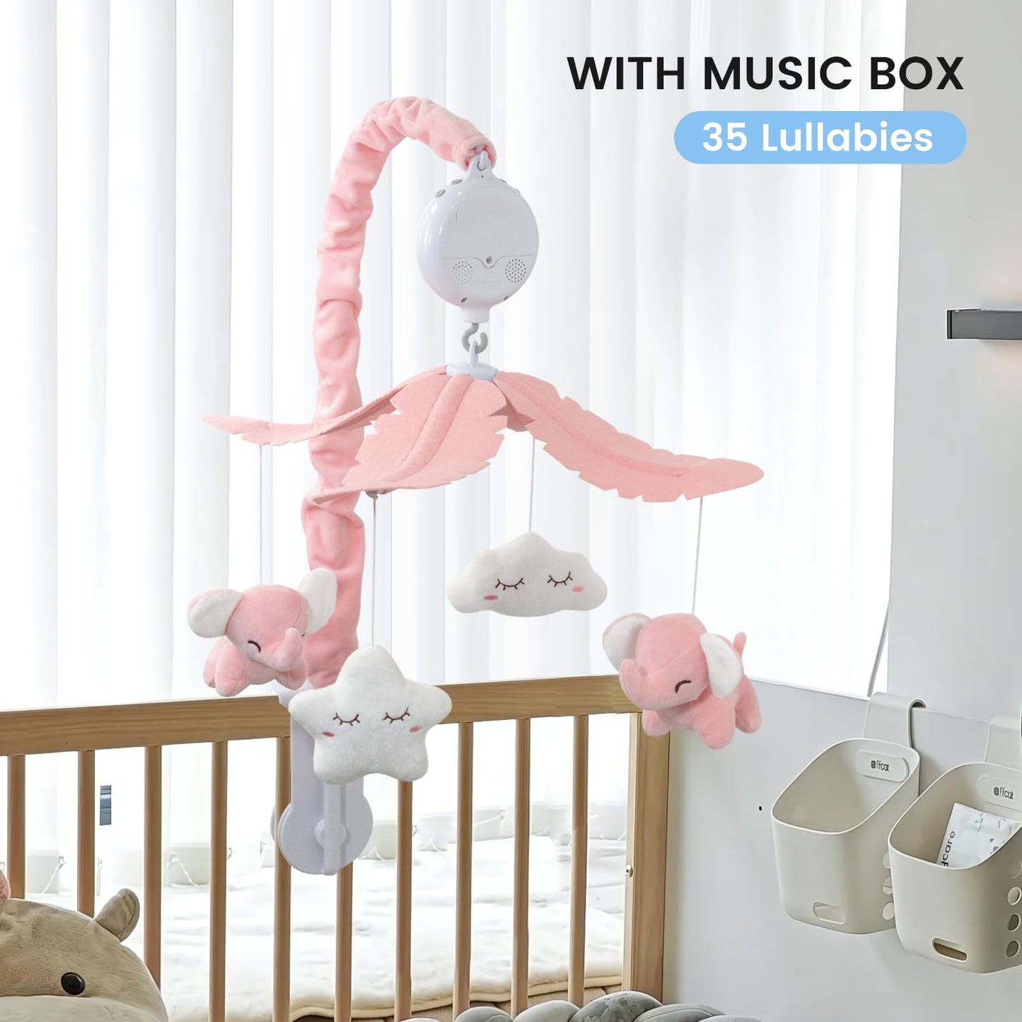 FEISIKE Baby Crib Mobile for Girls Boys with 3 Modes Digital Musical Motor（Rotating Only, Music