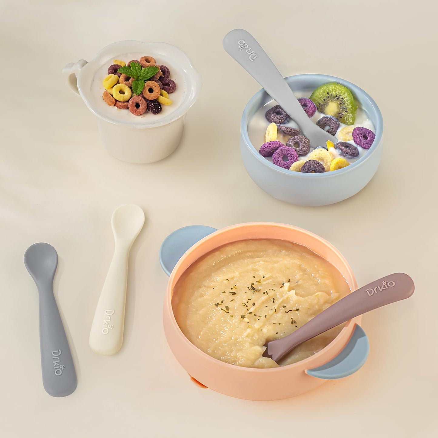 DRKIO 8 Pcs Silicone Baby Spoons Infant Utensils for First Stage Feeding
