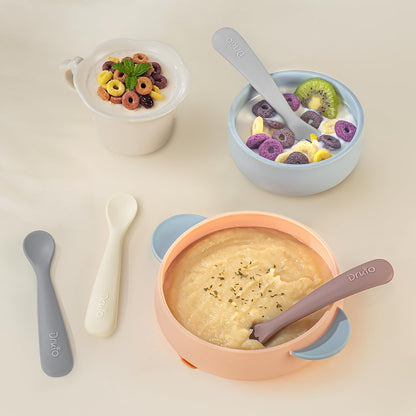 DRKIO 8 Pcs Silicone Baby Spoons Infant Utensils for First Stage Feeding
