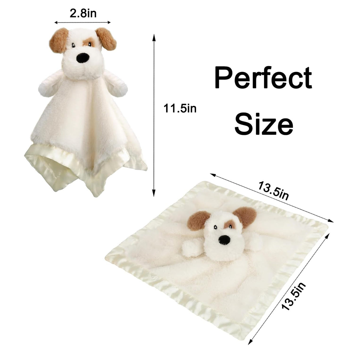 Dog Security Blanket Soft Lovey Baby Stuffed Animal with Satin Backing for Toddler Infant Newborn