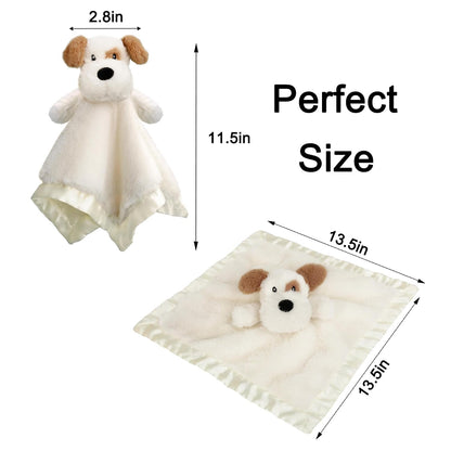 Dog Security Blanket Soft Lovey Baby Stuffed Animal with Satin Backing for Toddler Infant Newborn