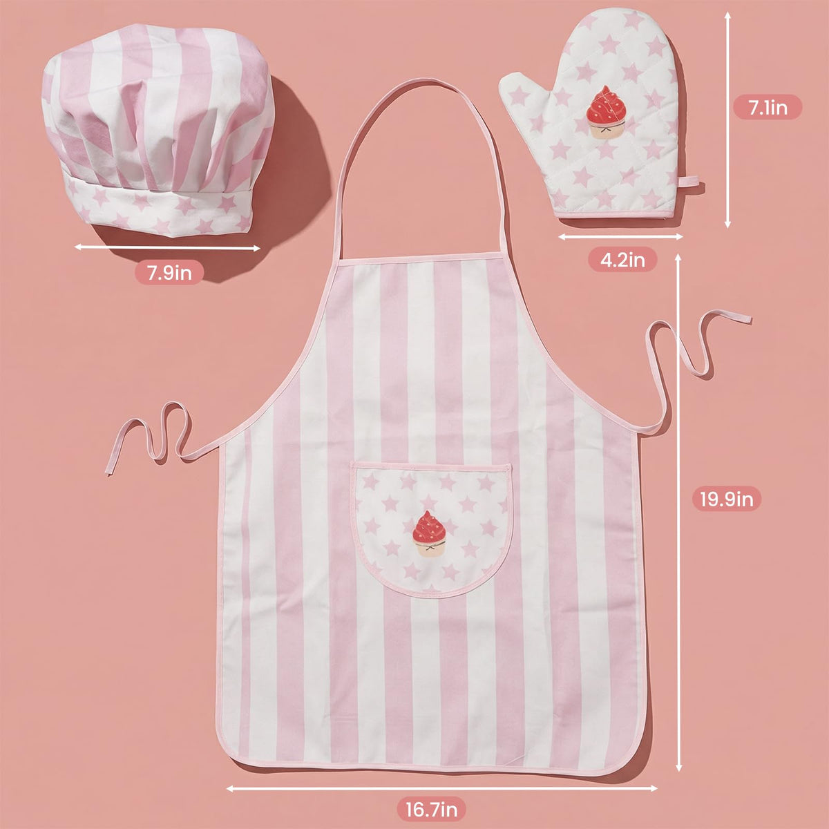WoodenEdu Kid Apron and Chef Hat Set, 3Pcs Children Cooking Baking Set Kits