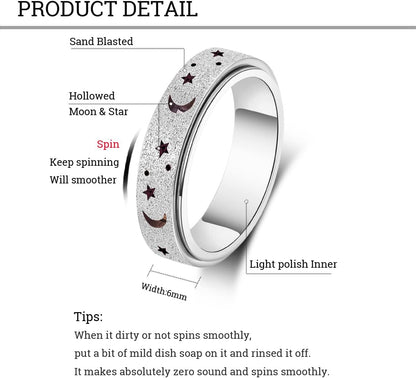 Anxiety Ring for Women Men, Titanium Stainless Steel Spinner Ring, 5 Colors, 6MM, Size 6-10, 3