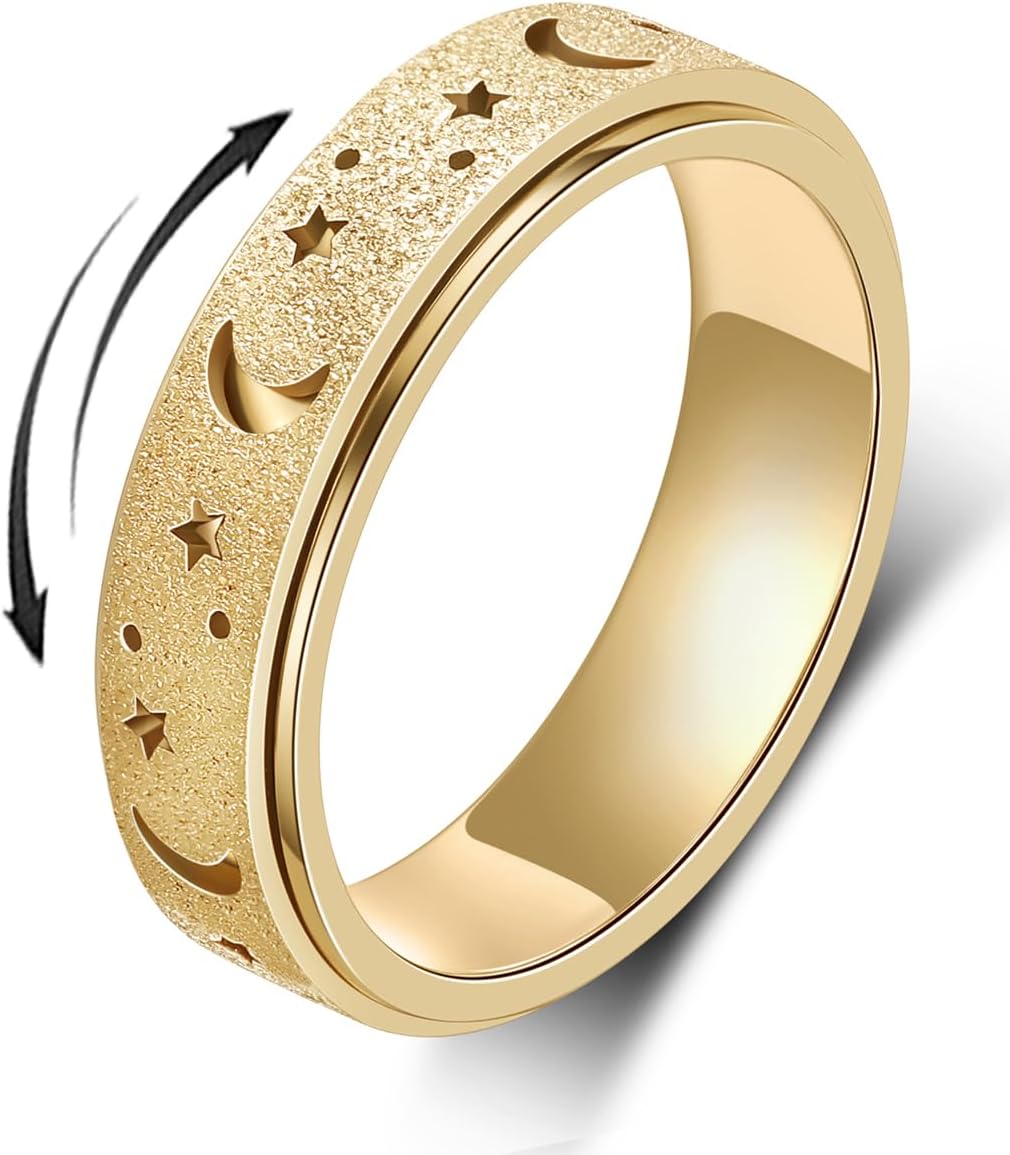Anxiety Ring for Women Men, Titanium Stainless Steel Spinner Ring, 5 Colors, 6MM, Size 6-10, 3