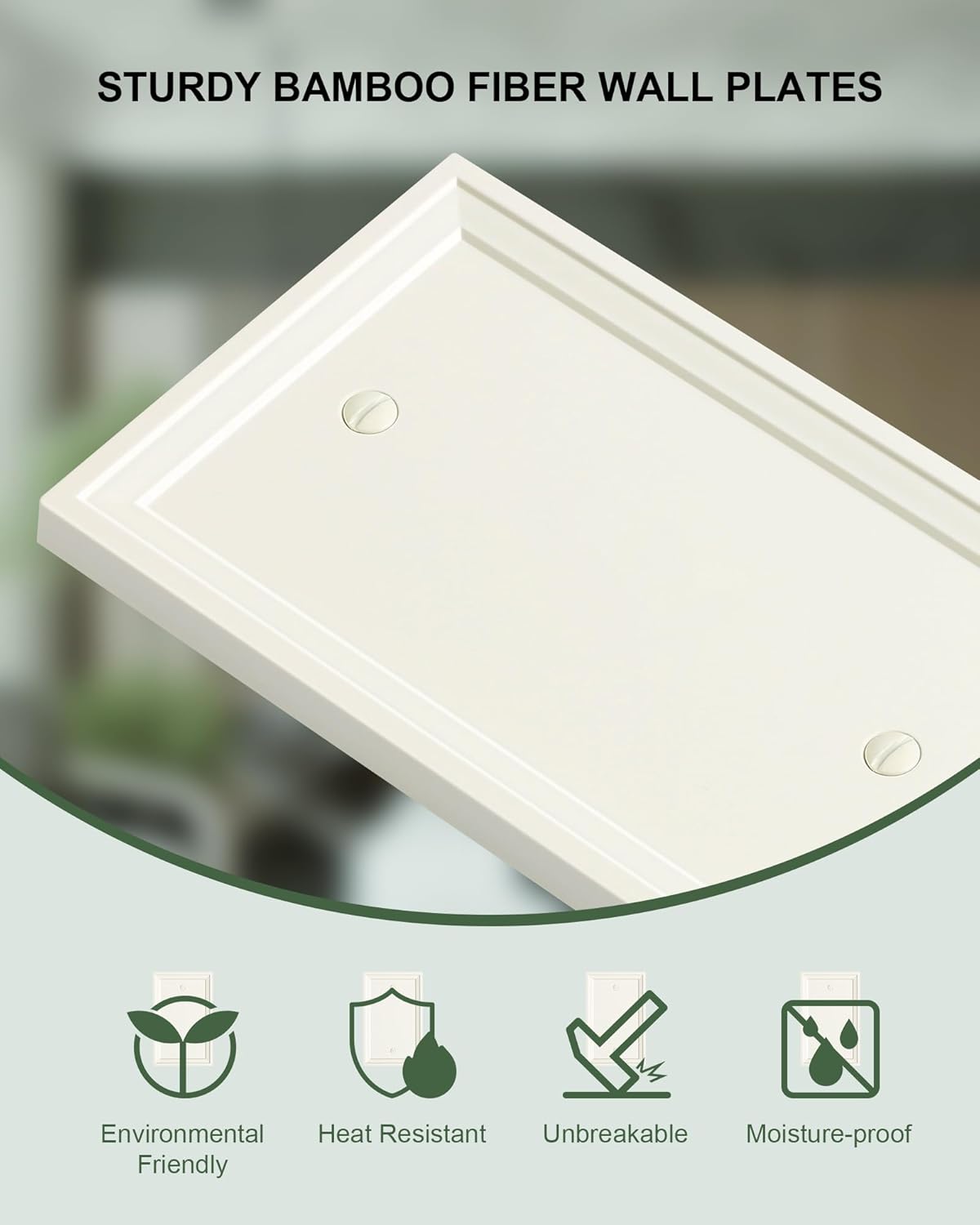 2-Pack Blank Outlet Cover Wall Plate, Natural Material Switch Plates Outlet Covers, Light Almond