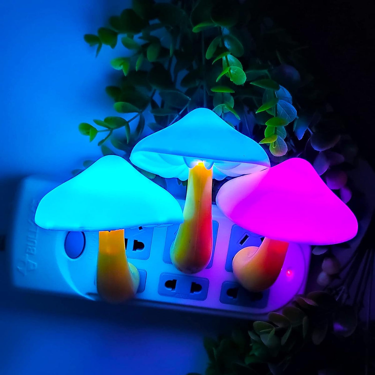 AUSAYE 3 Pack Sensor LED Night Light Plug in Lamp 7 Color Changing Mushroom Light Cute Night Lights