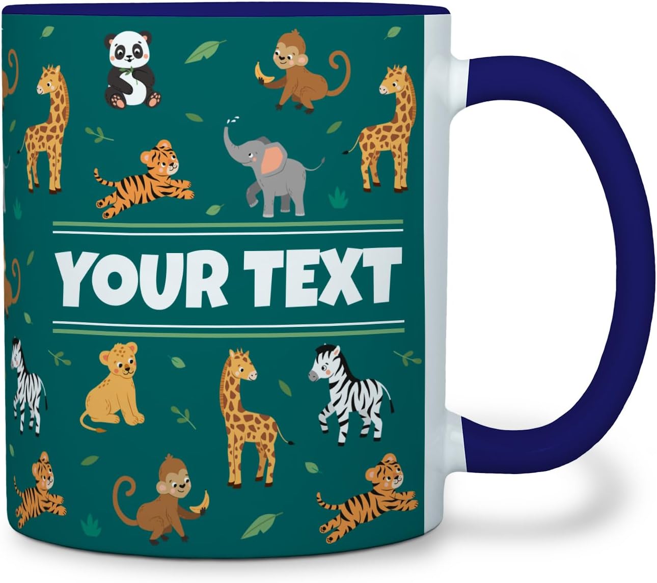 Personalized Mug for Kids - Zoo Animals - Custom Name/Text, Ceramic Hot Chocolate/Cocoa/Coffee Cup