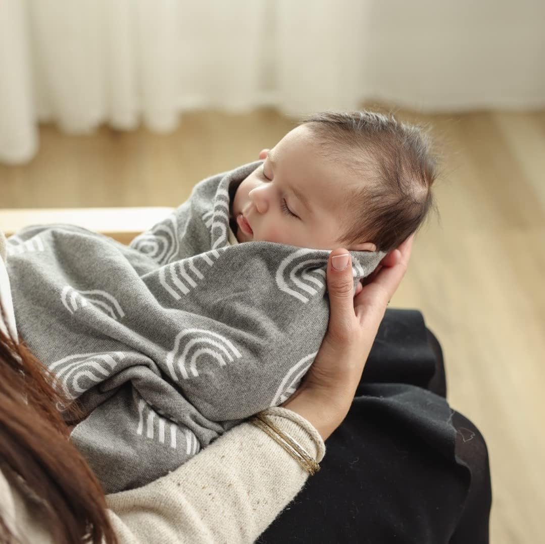 Knit Baby Swaddle Blanket for Girls - 100% Cotton Buttery Soft Cozy Receiving Swaddle Crib Stroller