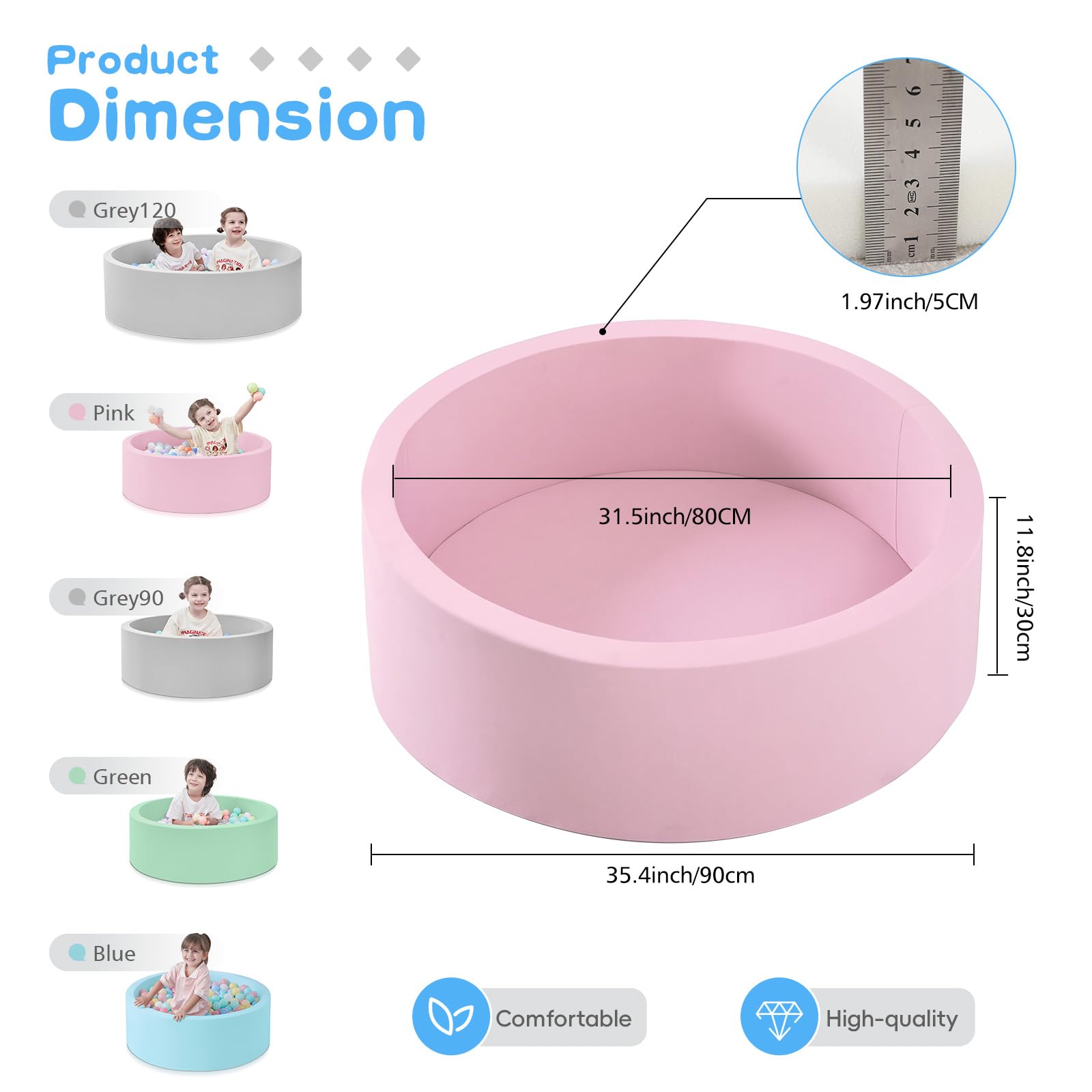 SHJADE Foam Ball Pit, 35.4"x 11.8" Ball Pits for Toddlers-Pink