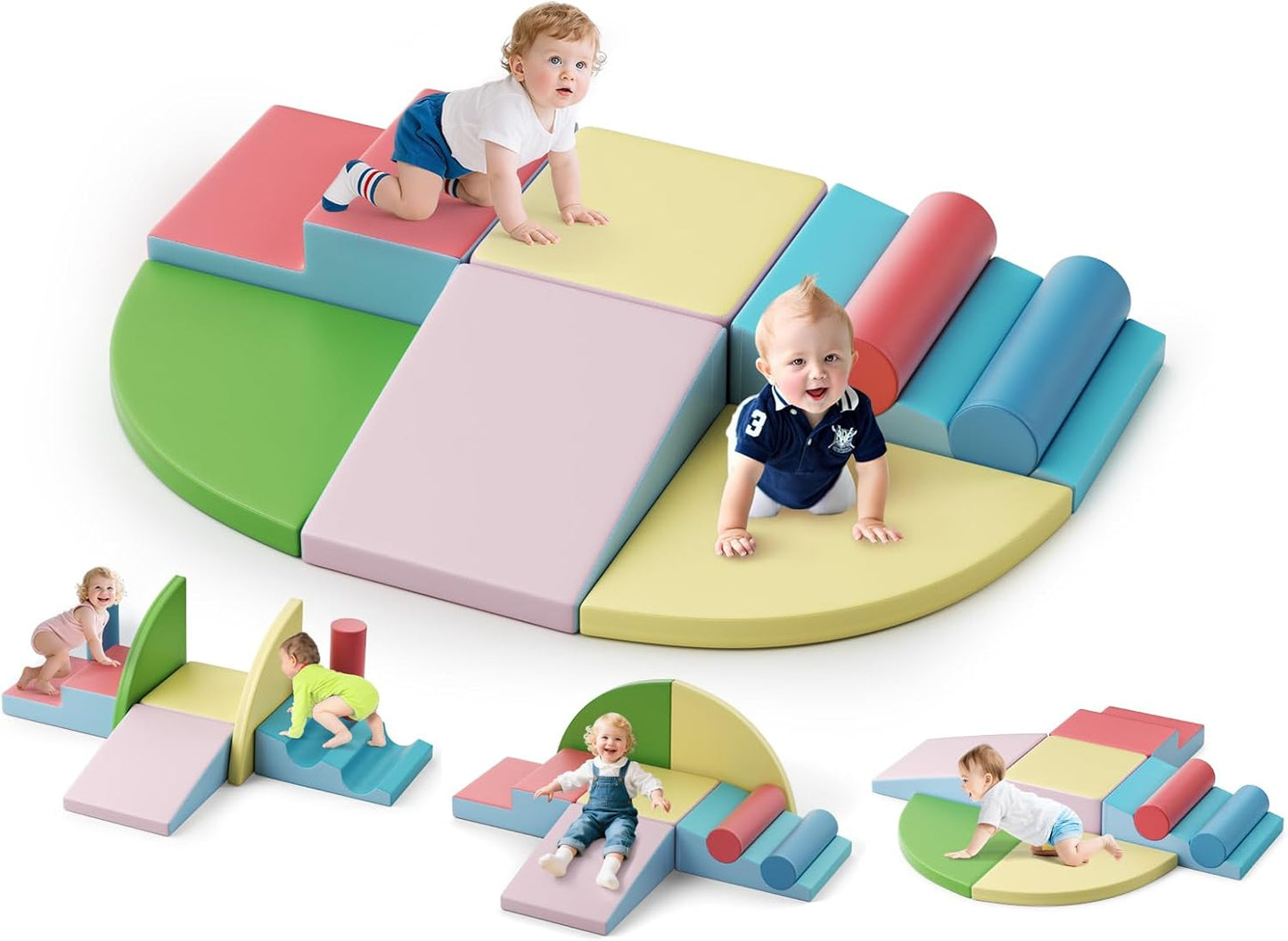 Lischwert Foam Climbing Blocks for Toddlers 1-3, 8pcs Soft Play Set with Crawling Exploration Toys