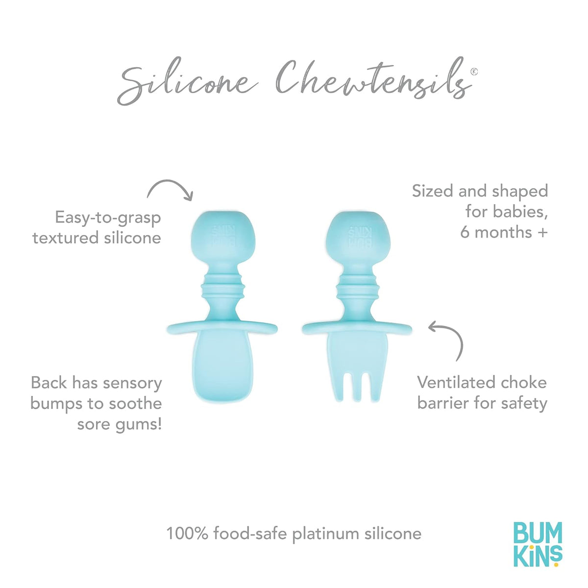 Bumkins Baby Utensils Set, Chewtensils Silicone Spoons for Dipping, Self-Feeding, Baby Led Weaning