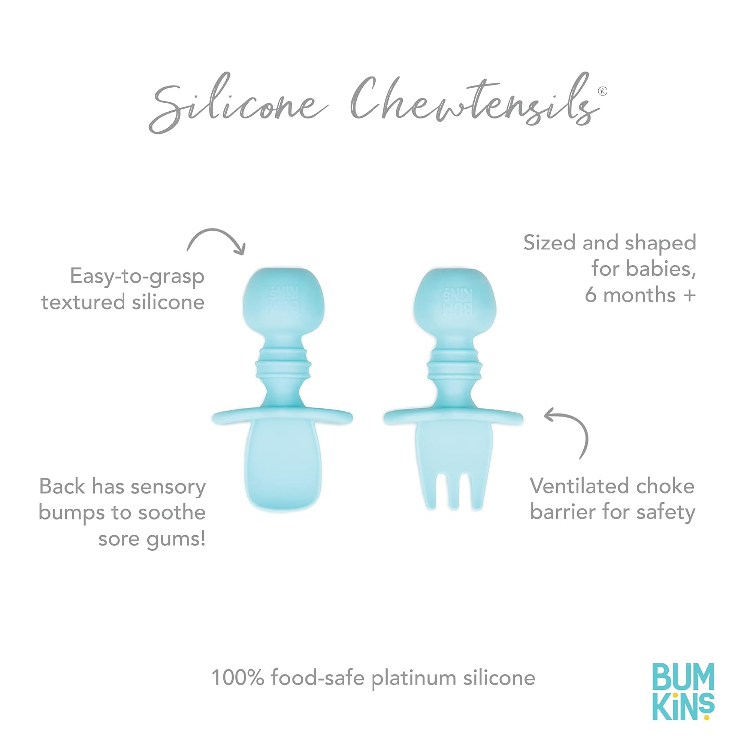 Bumkins Baby Utensils Set, Chewtensils Silicone Spoons for Dipping, Self-Feeding, Baby Led Weaning