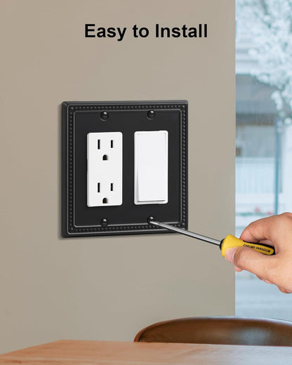 2-Pack Triple Toggle Light Switch Cover Plate, Pearls Decorative Switch Plate Covers, Black 3 Gang