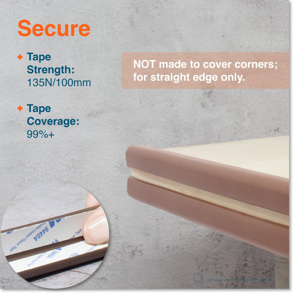 Roving Cove Slim-Fit Edge Protector for Baby Proofing (9ft Small Edge Only), Soft Rubber Foam