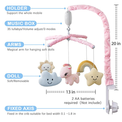 Feisike Crib Mobile for Girls - Baby Mobile for Crib with 35 Lullabies, 3 Modes Digital Musical