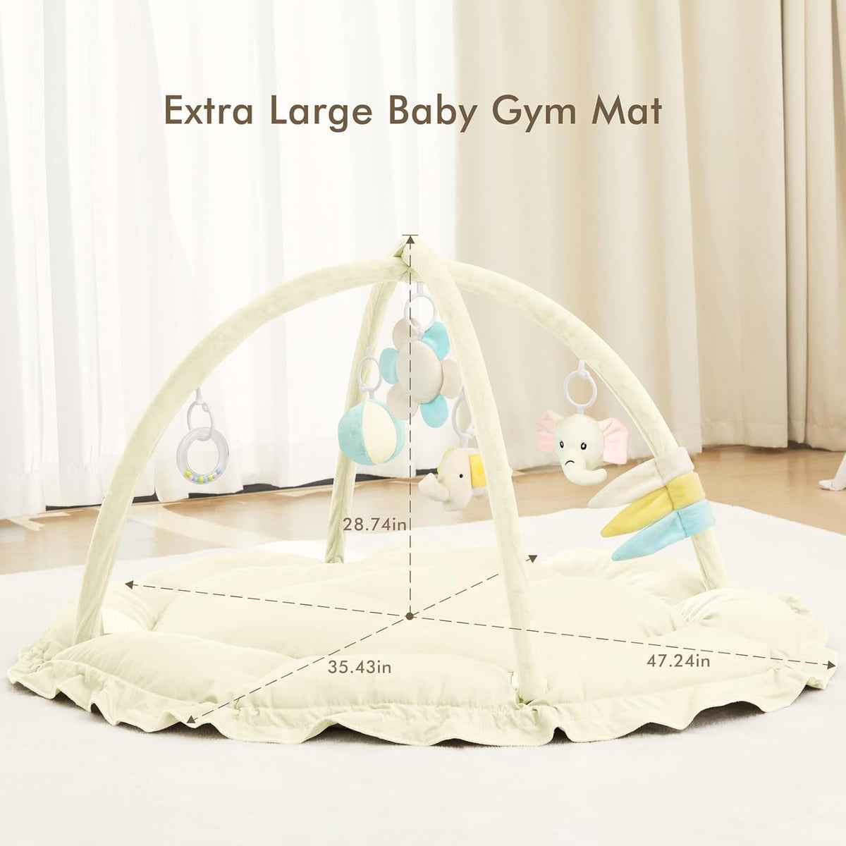 ANGELBLISS 5 in 1 Baby Play Gym Mat, Reversible Tummy Time Mat with 5 Sensory Toys for Stage-Based