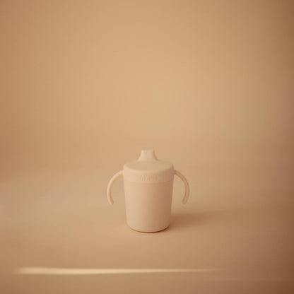 mushie Trainer Sippy Cup | Made in Denmark | Leak Resistant Twist-Off Lid & Handles | Plastic |6