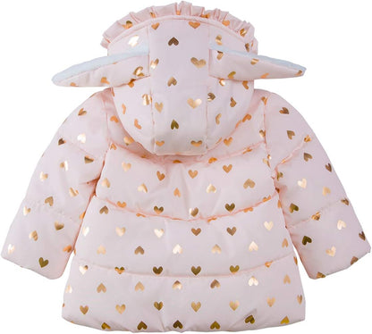 Rokka&Rolla Baby Girls' Water-Resistant Soft Mini Fur Lined Puffer Jacket Winter Coat for Newborn