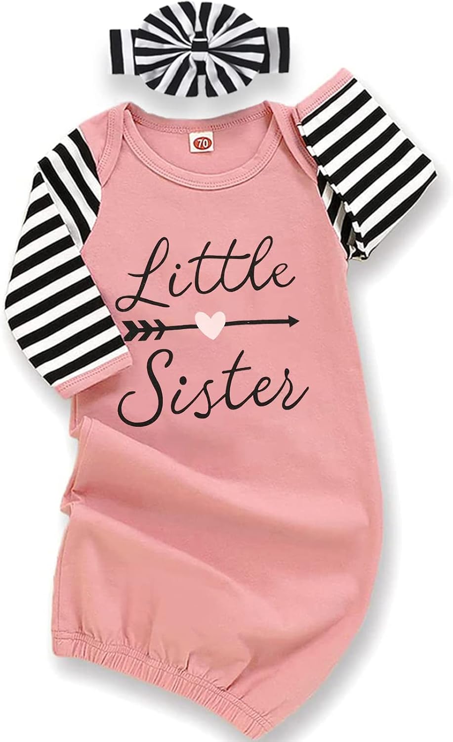 AMAWMW Newborn Baby Girl Little Sister Sleeper Gown Stripe Long Sleeve Nightgown Pajamas Gifts