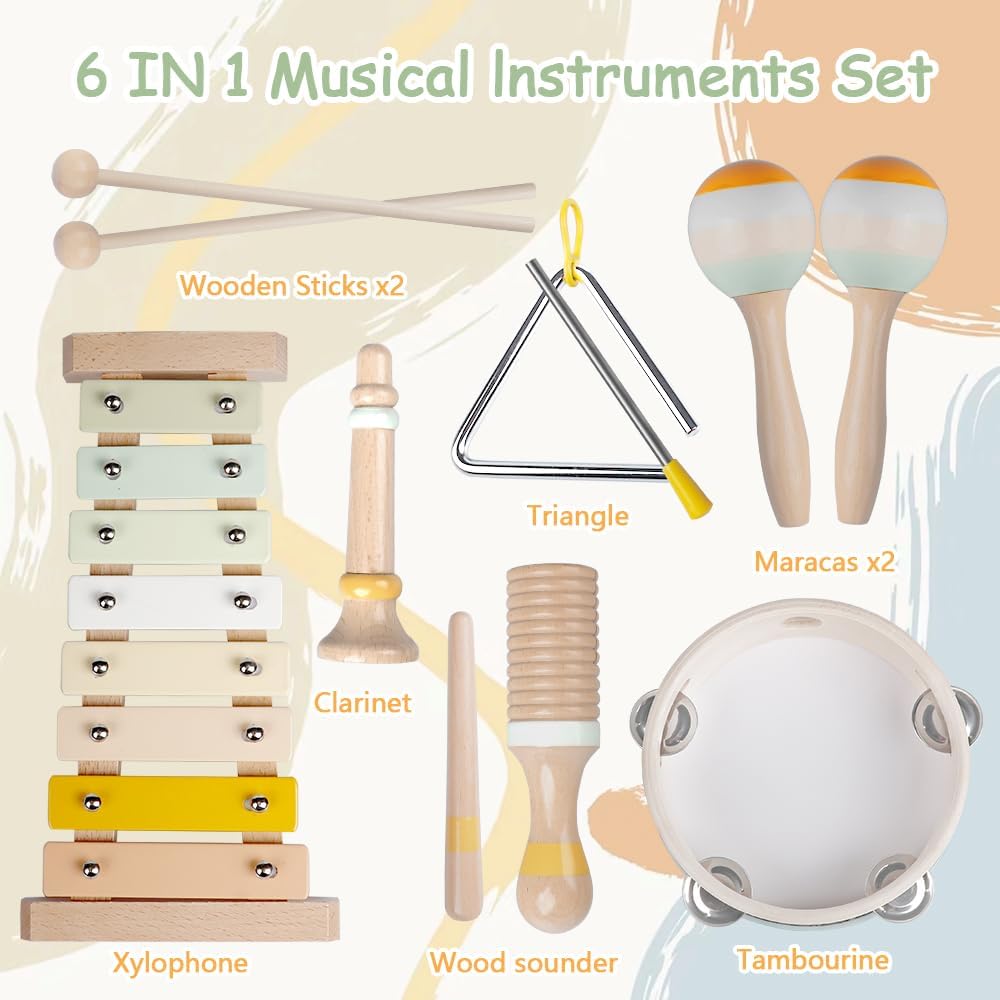 Baby Musical Instruments-Montessori Wooden Toys for Toddlers 1-3,Neutral Colors Percussion