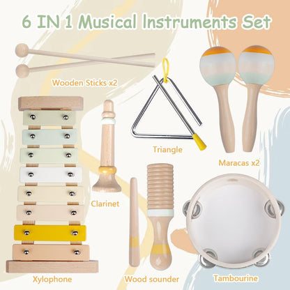 Baby Musical Instruments-Montessori Wooden Toys for Toddlers 1-3,Neutral Colors Percussion