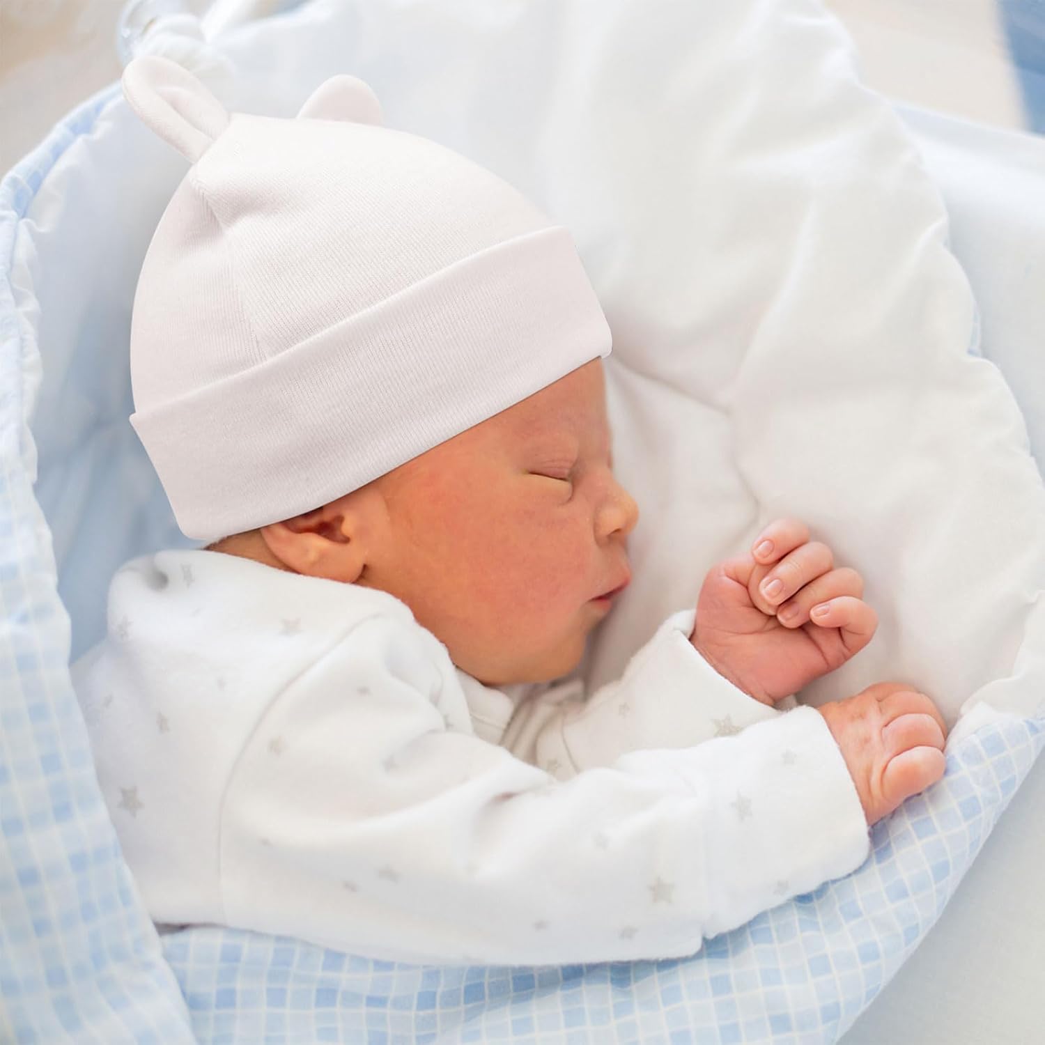 DRESHOW BQUBO 4 Pieces Baby Beanie Newborn Toddler Soft Cute Knit Hat Hospital Hats for Baby Boys