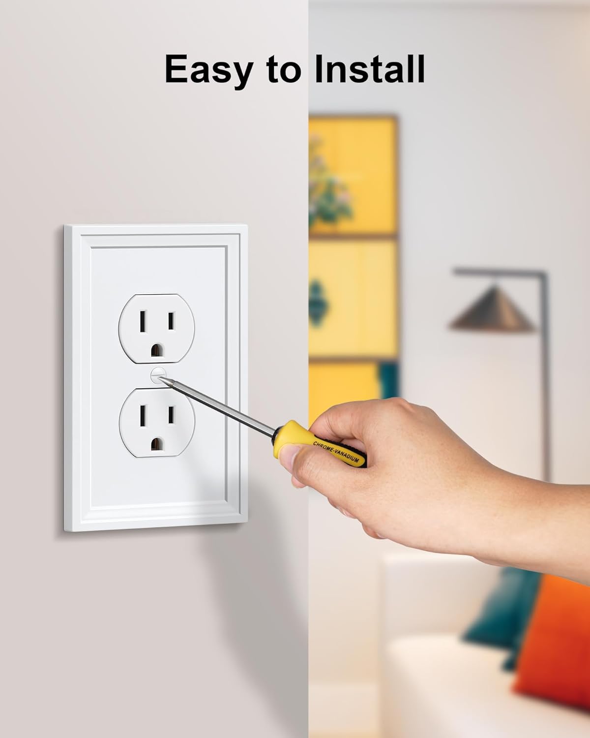 2-Pack Duplex Outlet Cover, Natural Bamboo Fiber Switch Plates and Outlet Covers, White Decorative