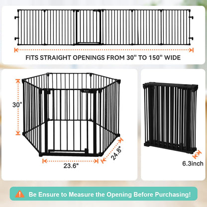 COMOMY 150" Extra Wide Baby Gate with Door, Dog Gates for The House Doorways Fireplace, Auto Close