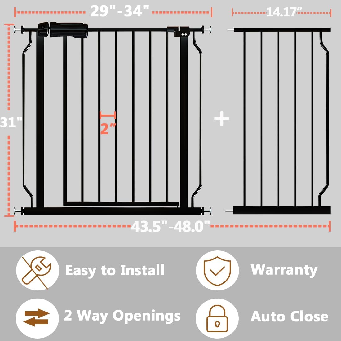 Fairy Baby Walk Through Baby Gate 43.5-48 Inch Wide, Pressure Mounted Safety Gate with Door No