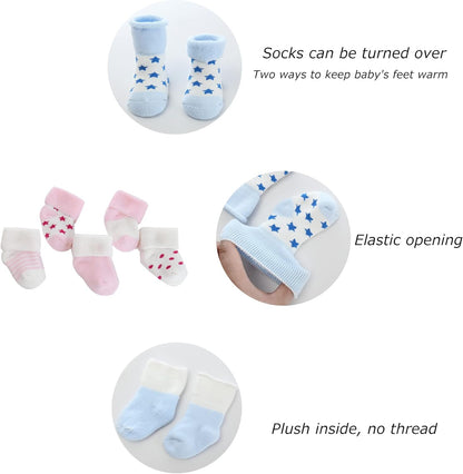 Newborn Baby Boy Girl Caps Mittens Socks Set Cotton Baby Essentials Accessories (Hats+Gloves+Socks)