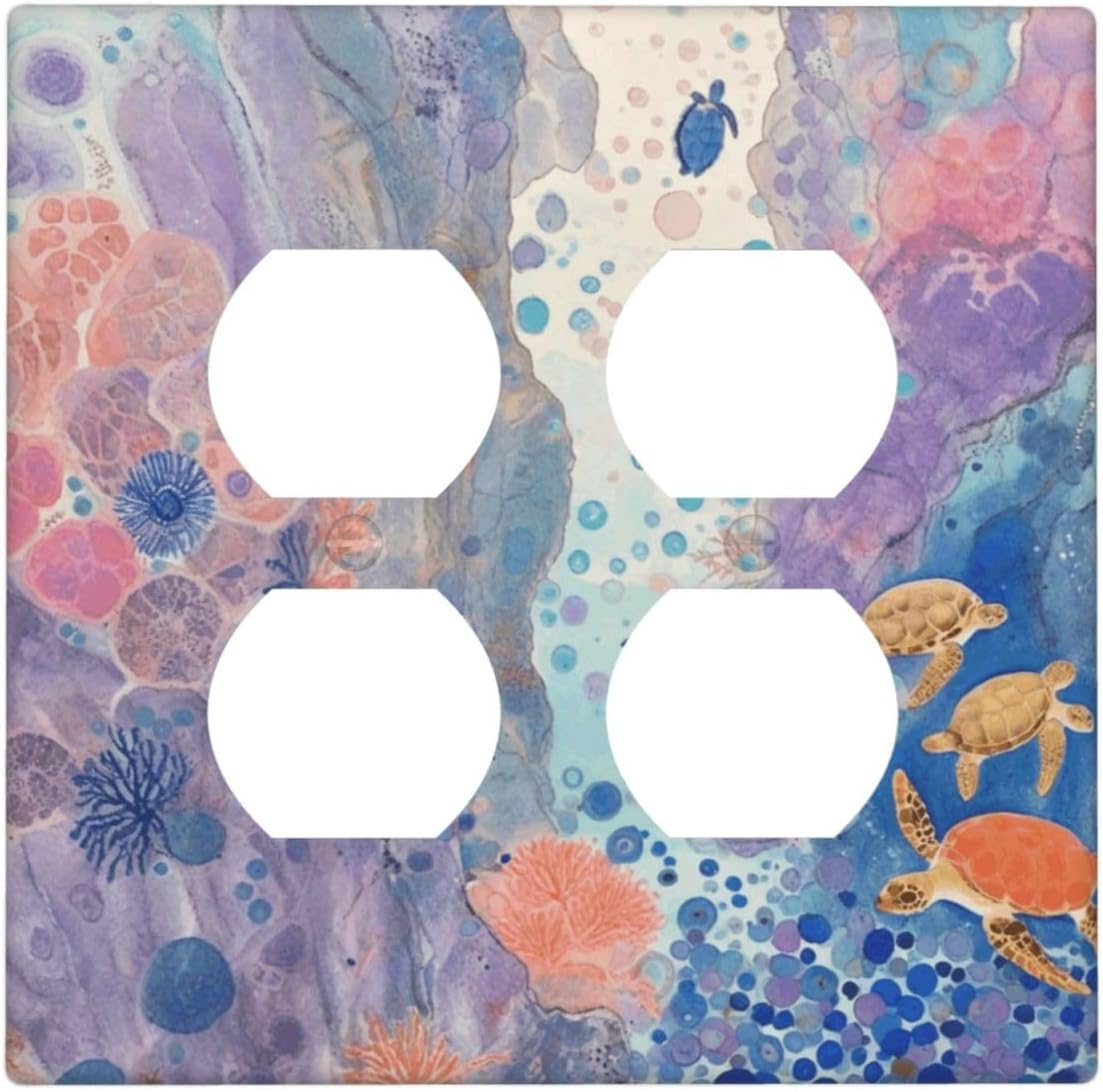 Turtle Coral Fish Watercolor Colorful Underwater World Outlet Covers 2 Gang Double Duplex